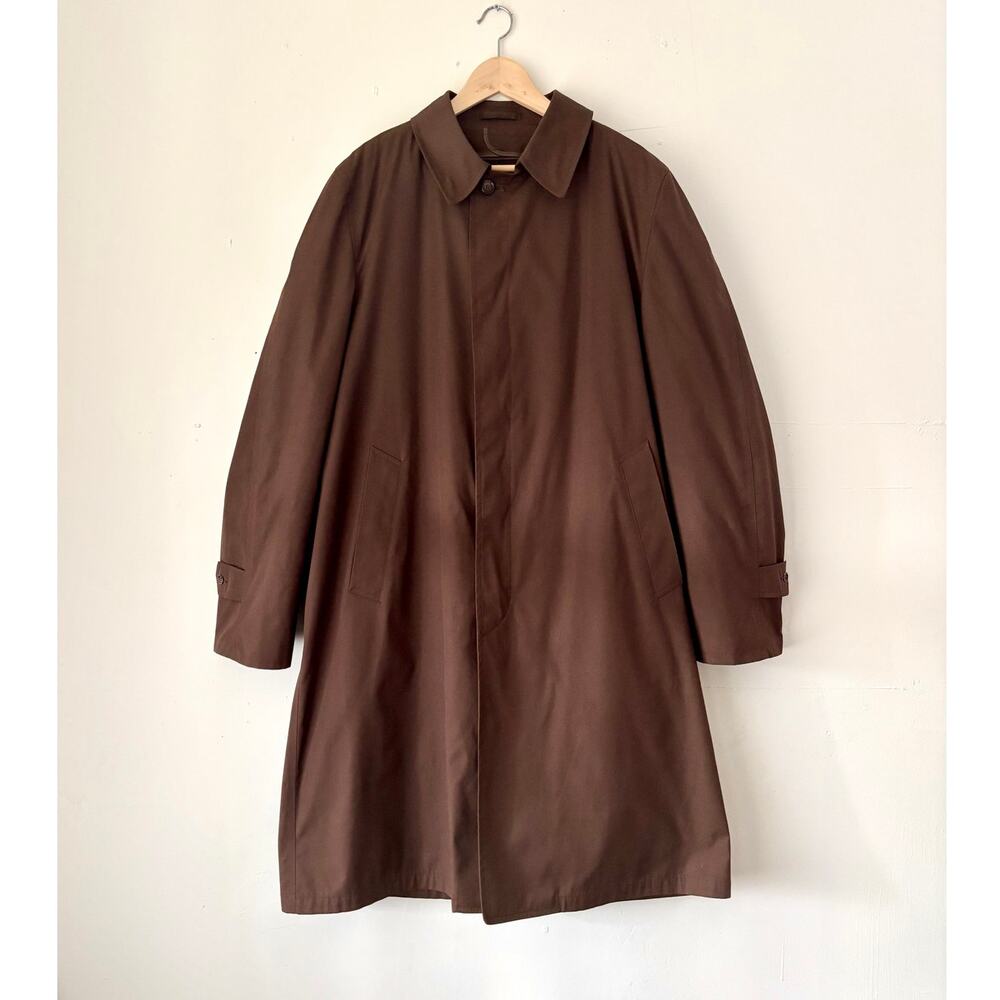 Vtg Brown London Fog Trench Coat Shearling Lined Minimalist Made in USA SZ 44 L